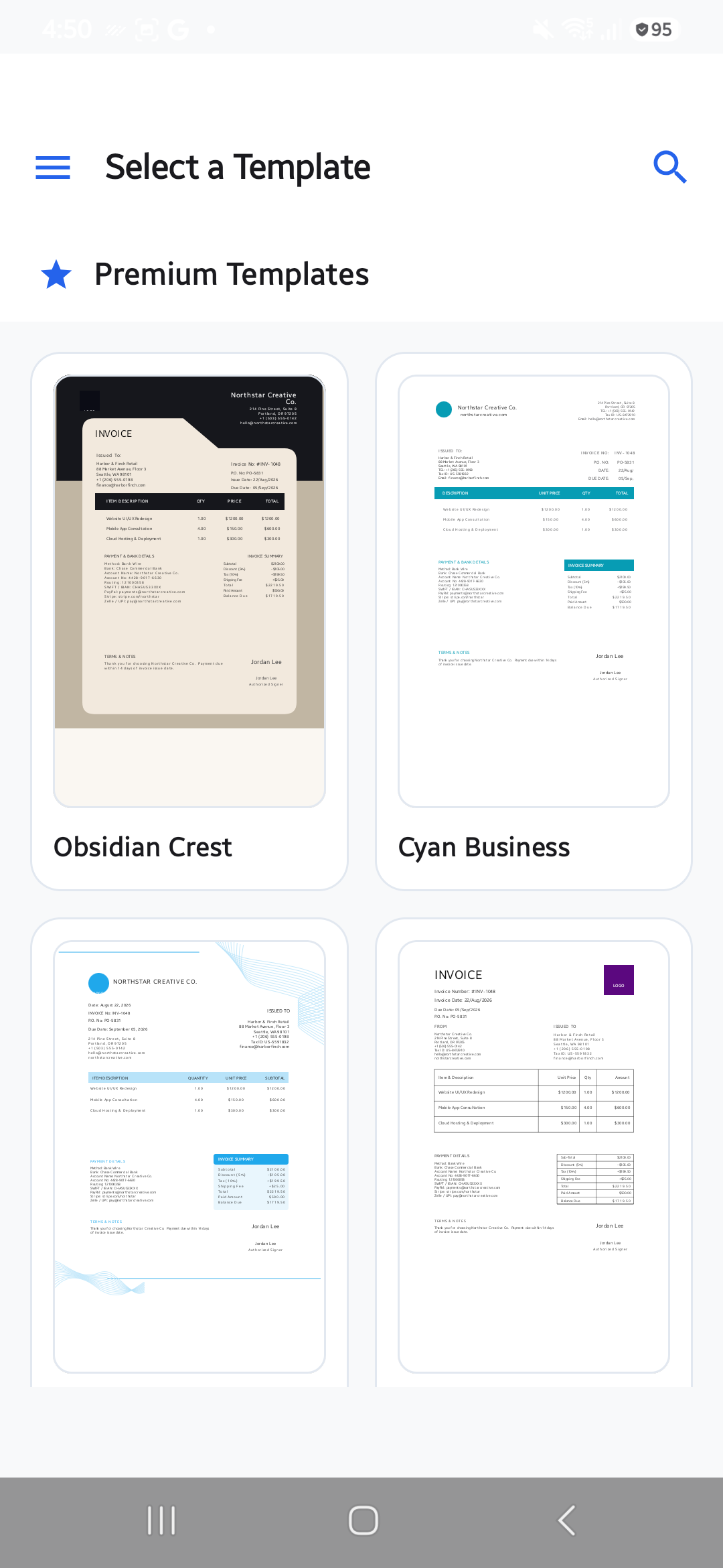 Premium invoice templates